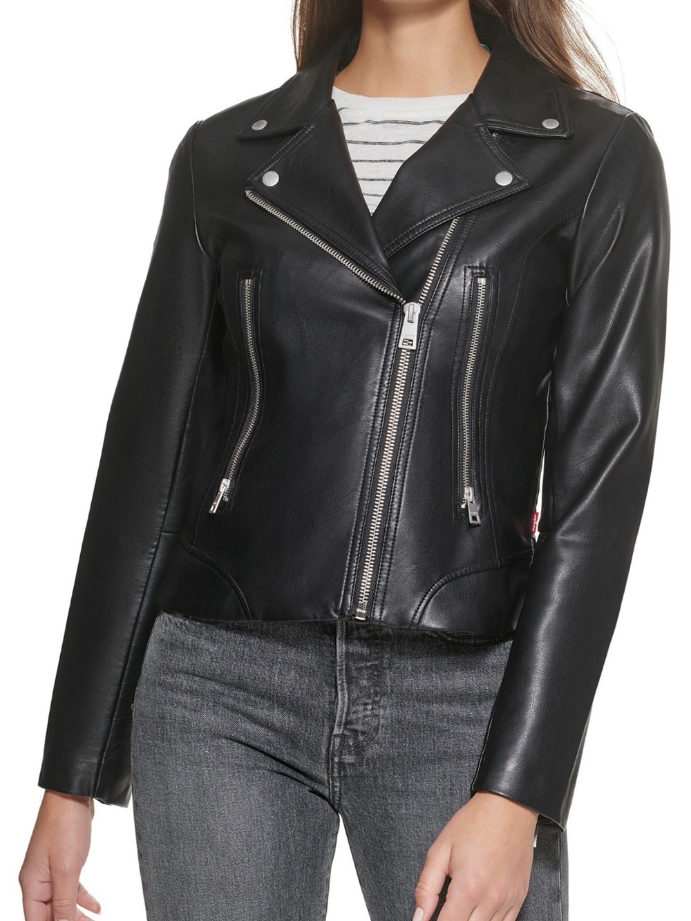 Levi’s Black Faux Leather Moto Biker Jacket Silver Zip